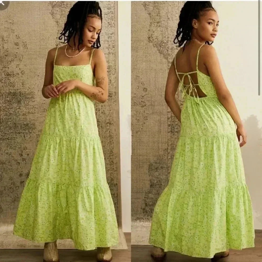 NWT Faithfull the Brand Nyree Open Back Tiered Midi Dress size US10